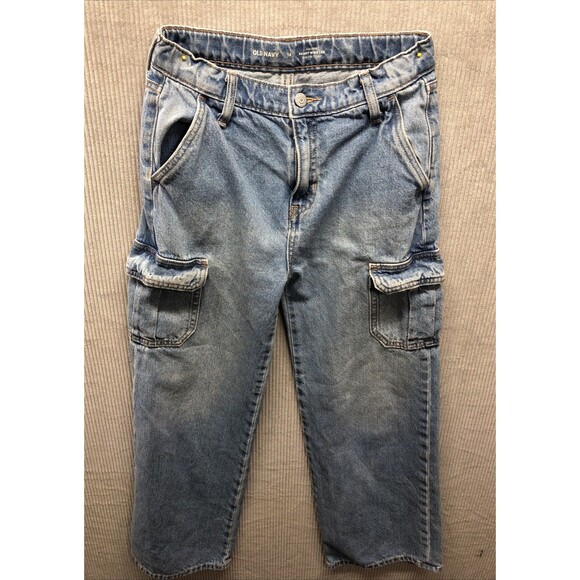Old Navy Unisex Denim Jeans Size 14 Baggy Wide Leg Built In Tough Cargo Pocket - Picture 2 of 16